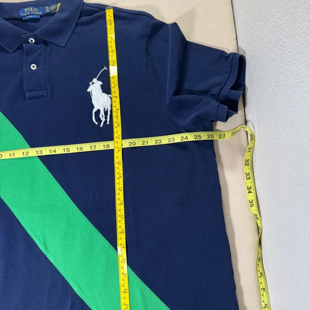 Polo Ralph Lauren Men's Big Pony Polo Shirt Navy Blue Green Stripe‎ Rugby XXL - Picture 3 of 15